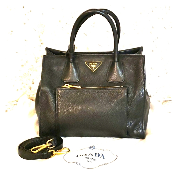 Prada Black Pebble Leather Top Handle Tote - Picture 1 of 12